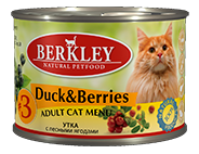 Консервы для кошек Berkley №3: утка с лесными ягодами 0,2 кг.