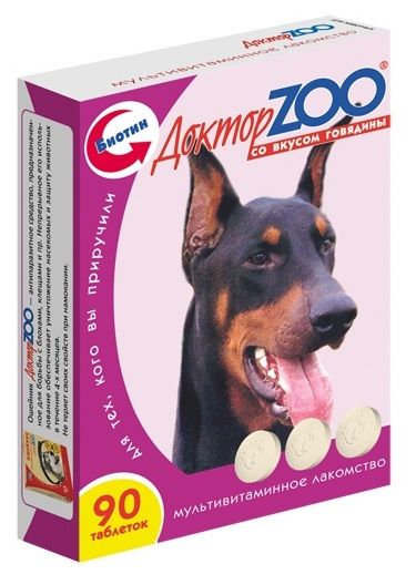 Витаминное лакомство для собак Доктор Zoo со вкусом говядины 90 таб.